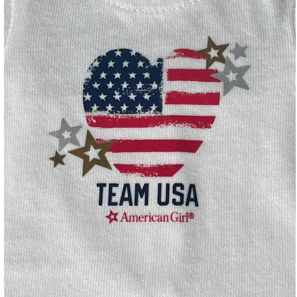 American Girl Doll Team USA T-Shirt Patriotic Flag Red White Blue Tee Top New